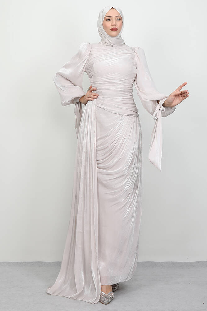 Afra İpek Abiye Bej 