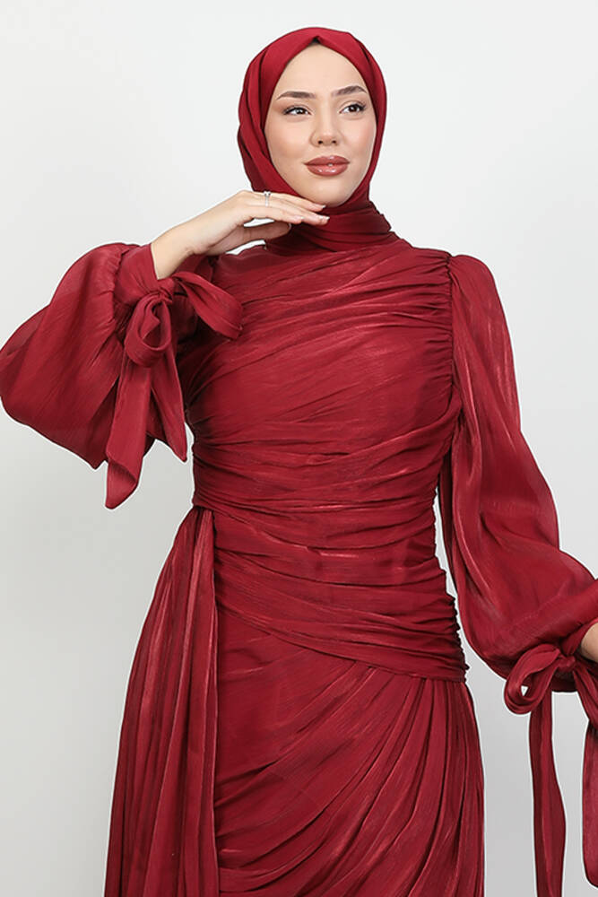 Afra İpek Abiye Bordo 