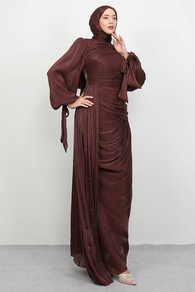 Afra İpek Abiye Gül Kahve 