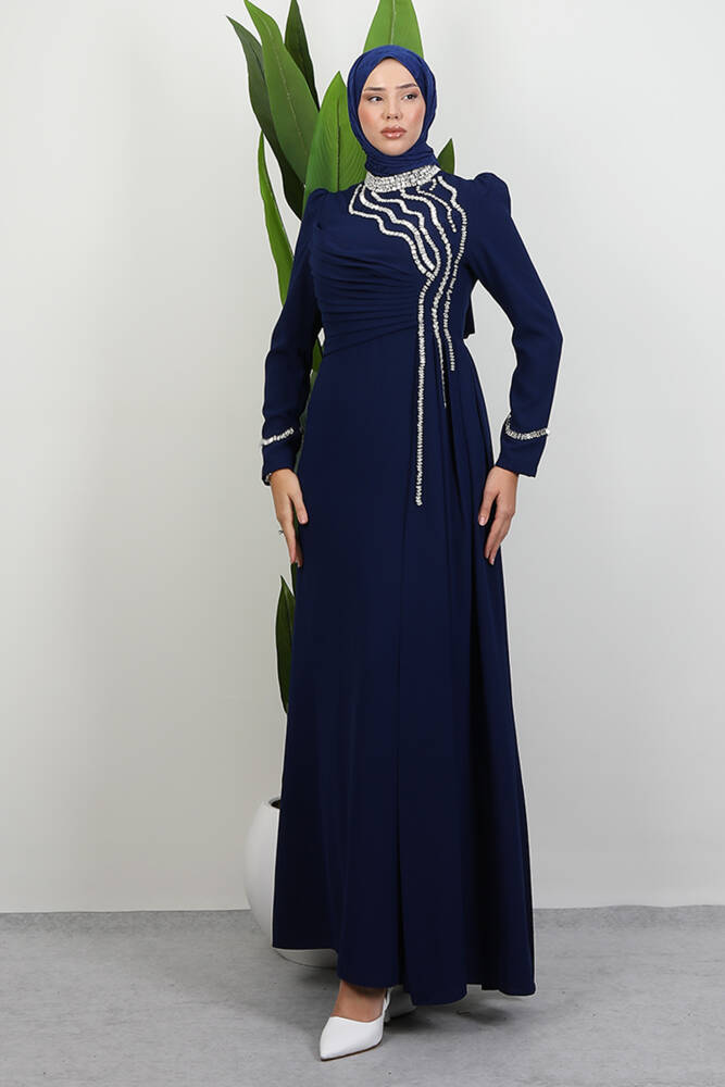 Ahsa Drape Detay Abiye Lacivert - LAMİAGİYİM