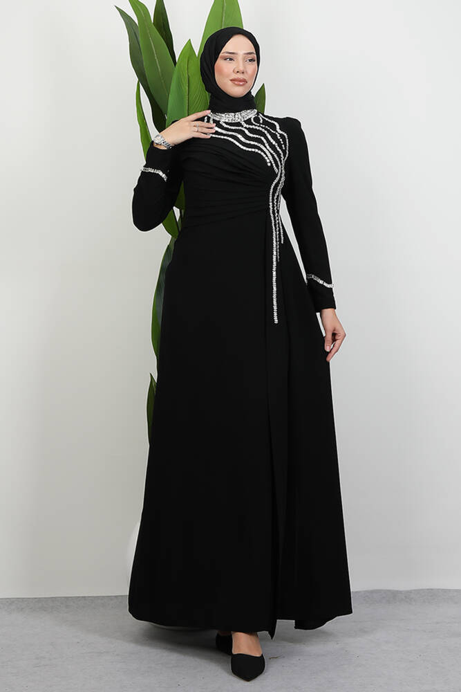 Ahsa Drape Detay Abiye Siyah - LAMİAGİYİM