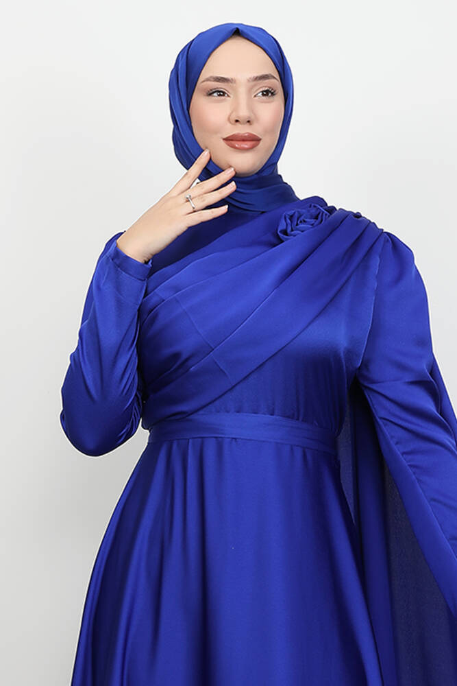 Alaz Saten Gül Abiye Gece Mavi 