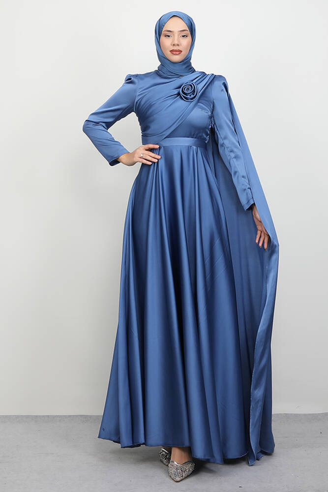 Alaz Saten Gül Abiye İndigo 