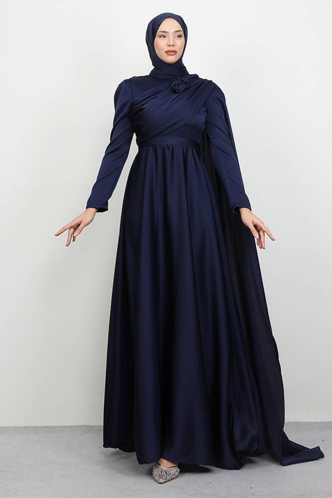 Alaz Saten Gül Abiye Lacivert 