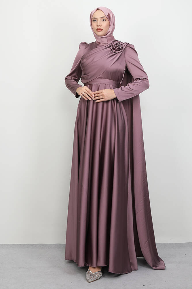 Alaz Saten Gül Abiye Soft Lila 