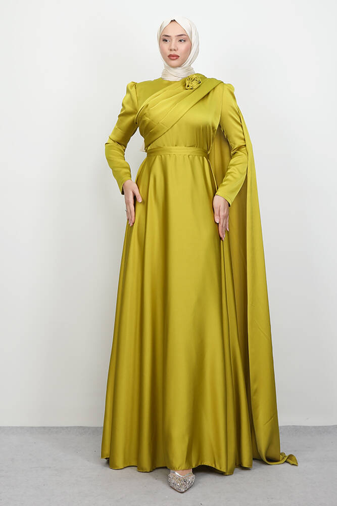 Alaz Saten Gül Abiye Yağ Yeşil 