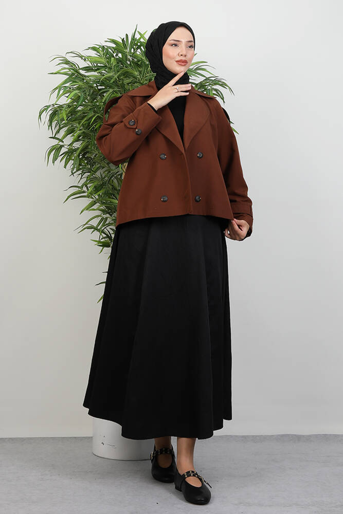 Apoletli Kısa Trenç Kahve 