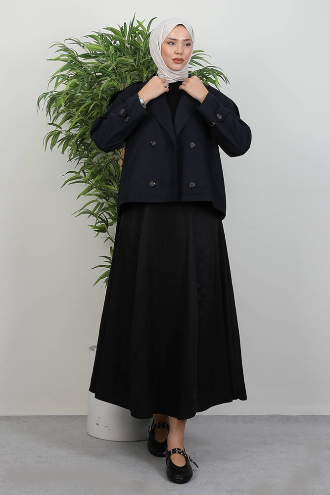 Apoletli Kısa Trenç Lacivert 