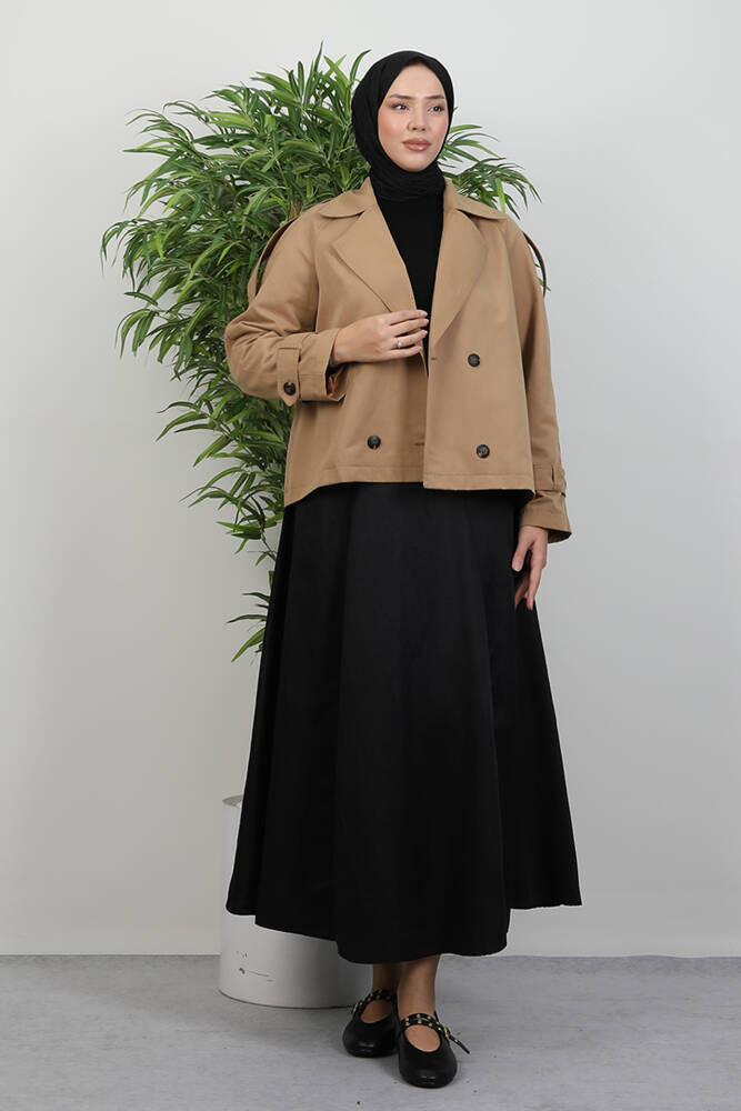 Apoletli Kısa Trenç Sütlükahve - LAMİAGİYİM