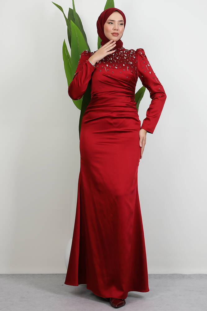 Aura Saten Abiye Bordo - LAMİAGİYİM