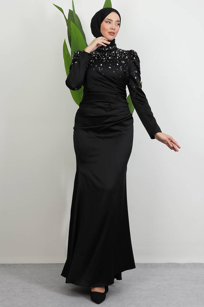 Aura Saten Abiye Siyah - LAMİAGİYİM