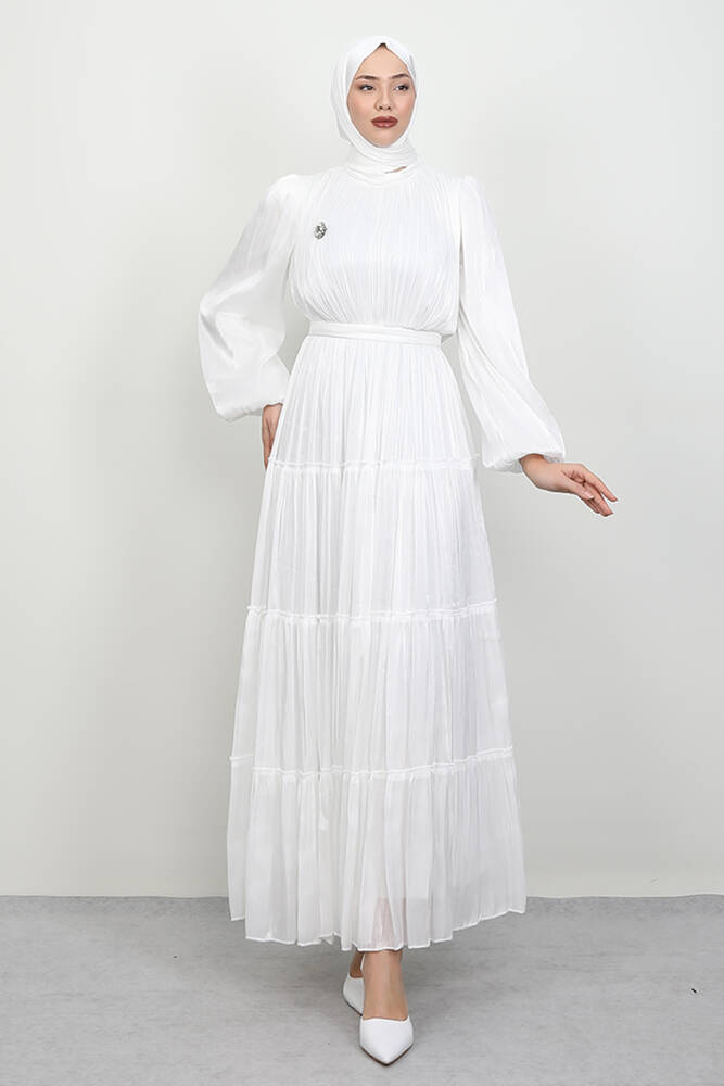 Aydeniz Broş Abiye Beyaz - LAMİAGİYİM