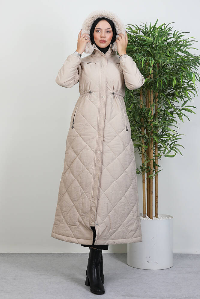 Aysema Kürklü Şişme Mont Açık Pudra - LAMİAGİYİM