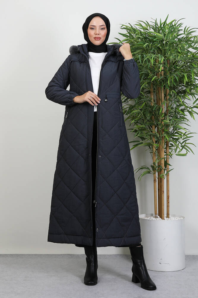 Aysema Kürklü Şişme Mont Antrsit - LAMİAGİYİM