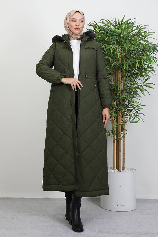 Aysema Kürklü Şişme Mont Haki - LAMİAGİYİM