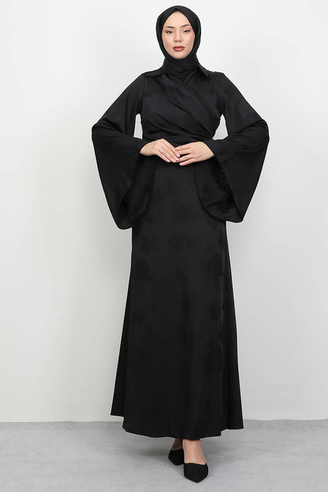 Ayşen Saten Elbise Siyah - LAMİAGİYİM