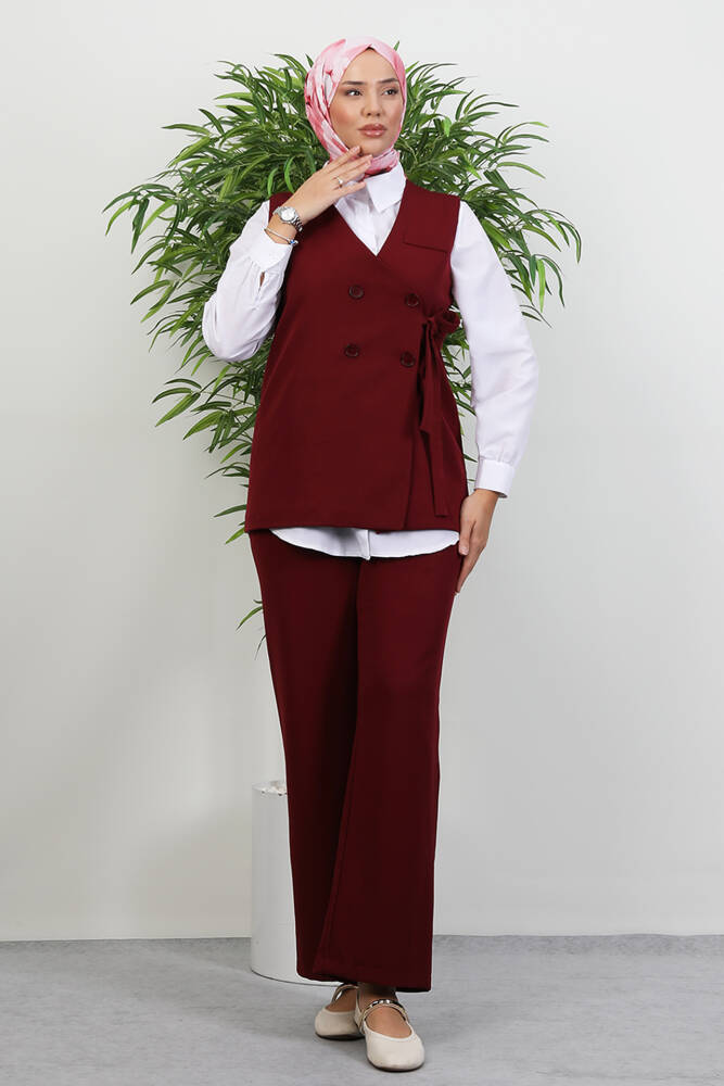 Bağlamalı Yelek Takım Bordo - LAMİAGİYİM
