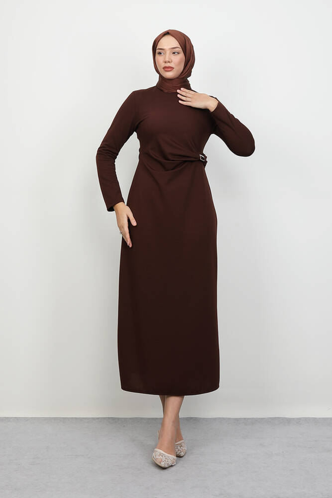 Beli Fiyonk Elbise Acı Kahve - LAMİAGİYİM