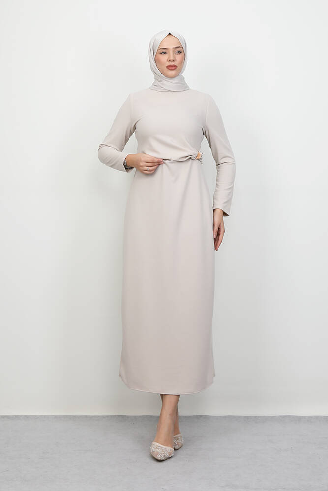 Beli Fiyonk Elbise Krem - LAMİAGİYİM