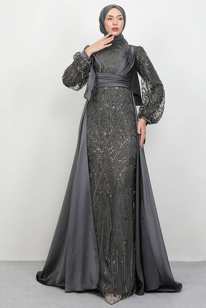 Bera İşleme Abiye Koyu Gri 