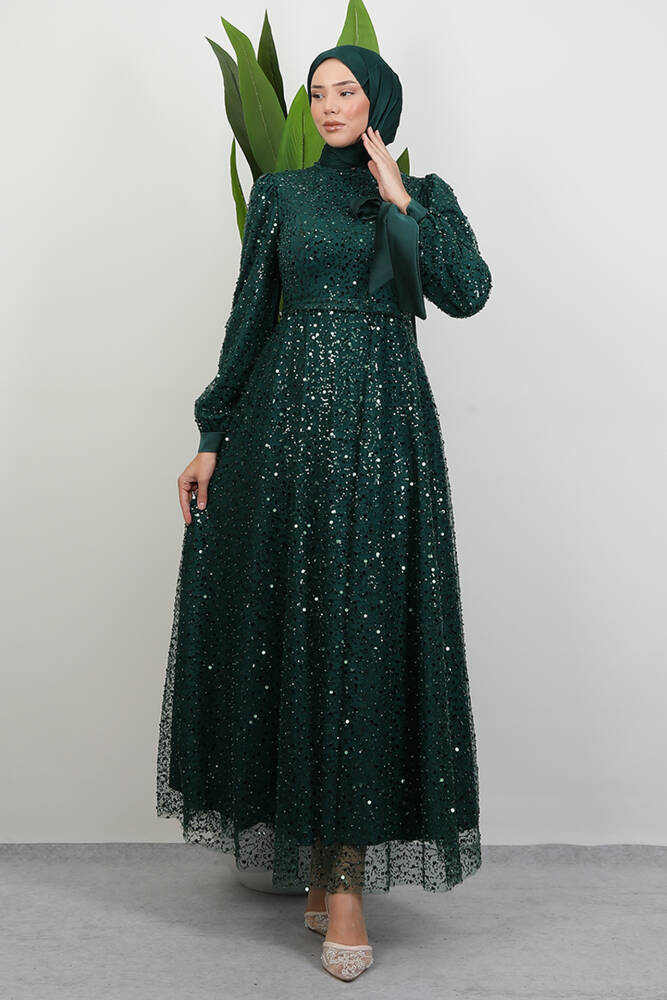 Betül Tesettür Abiye Zümrüt - LAMİAGİYİM