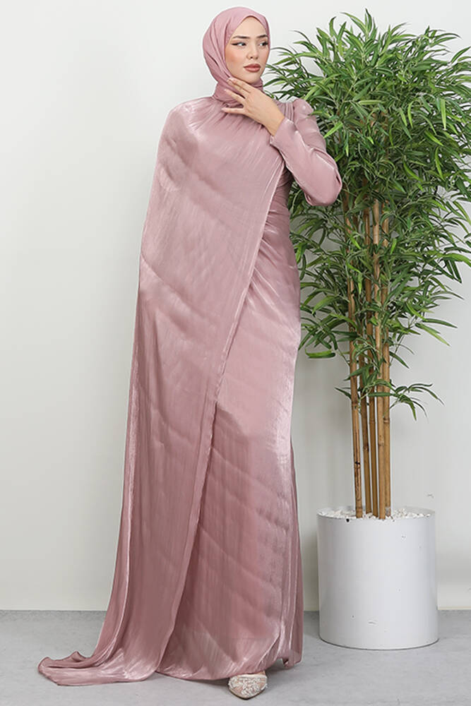 Burcu Tesettür Abiye Açık Gül Kurusu - LAMİAGİYİM