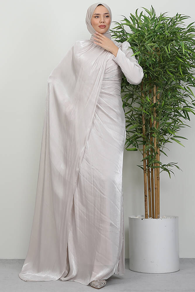 Burcu Tesettür Abiye Bej - LAMİAGİYİM