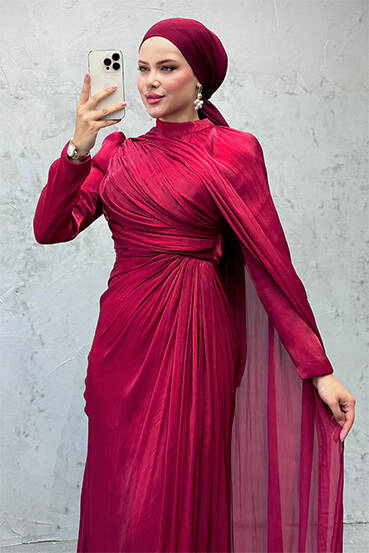 Burcu Tesettür Abiye Bordo 