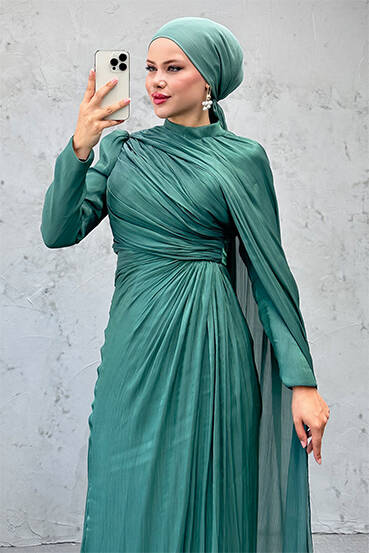 Burcu Tesettür Abiye Koyu Mint 
