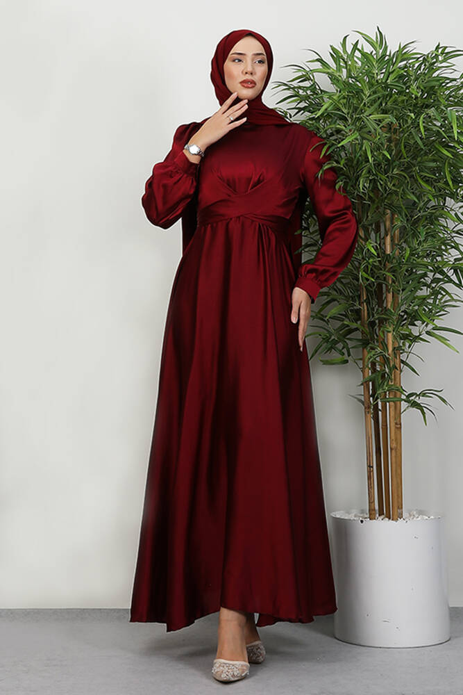 Çapraz Kuşaklı Abiye Bordo 