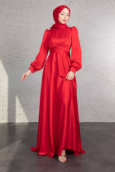 Çapraz Kuşaklı Abiye Kırmızı 