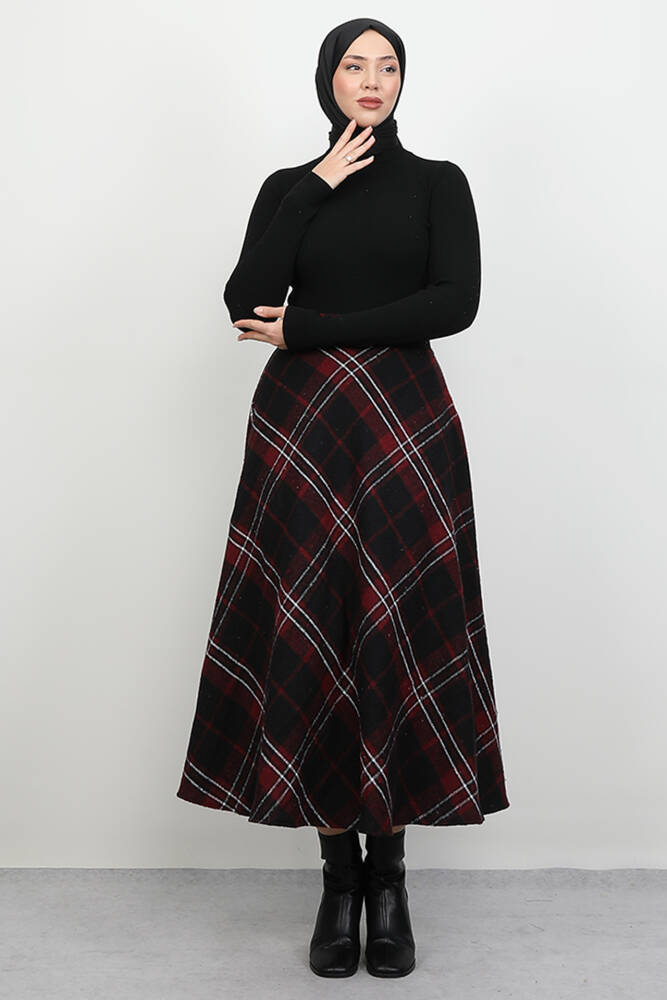 Çift Çizgi Desen Etek Bordo - LAMİAGİYİM