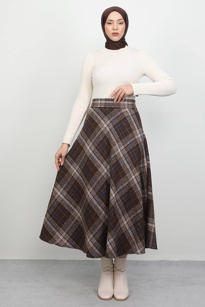 Çil Desen Etek Kahverengi - LAMİAGİYİM