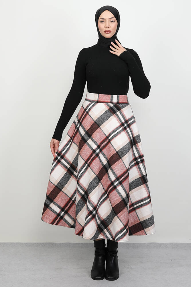 Çizgi Desen Etek Kırmızı - LAMİAGİYİM