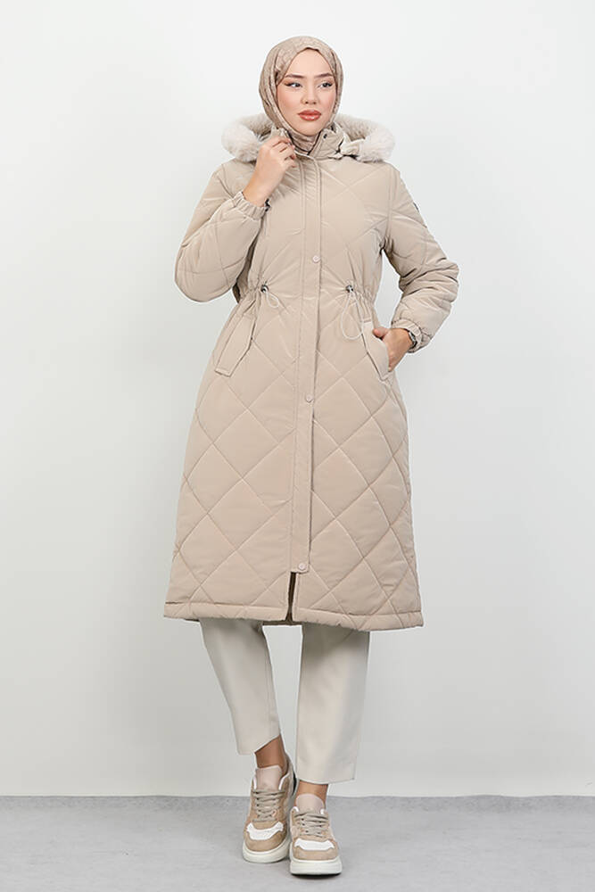 Clara Kürklü Mont Bej - LAMİAGİYİM