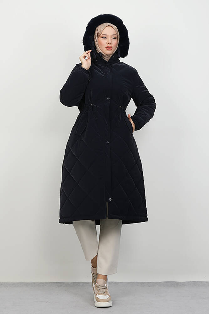 Clara Kürklü Mont Lacivert - LAMİAGİYİM