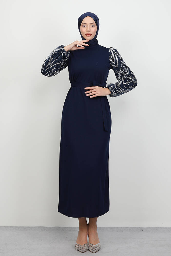 Defne Tesettür Elbise Lacivert - LAMİAGİYİM