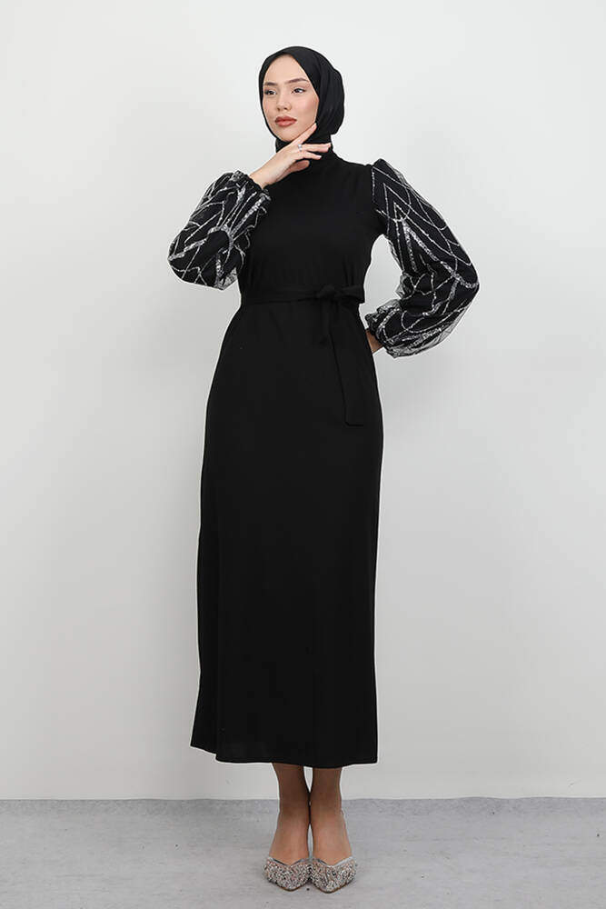 Defne Tesettür Elbise Siyah - LAMİAGİYİM