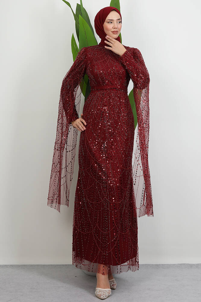 Duru Taşlı Abiye Bordo - LAMİAGİYİM