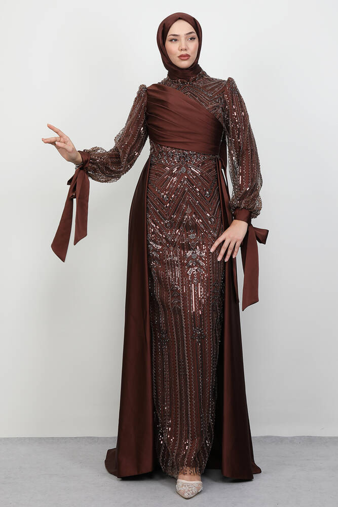 Eflin İşleme Abiye Acı Kahve - LAMİAGİYİM