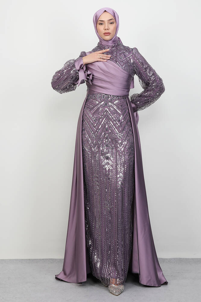 Eflin İşleme Abiye Koyu Lila - LAMİAGİYİM