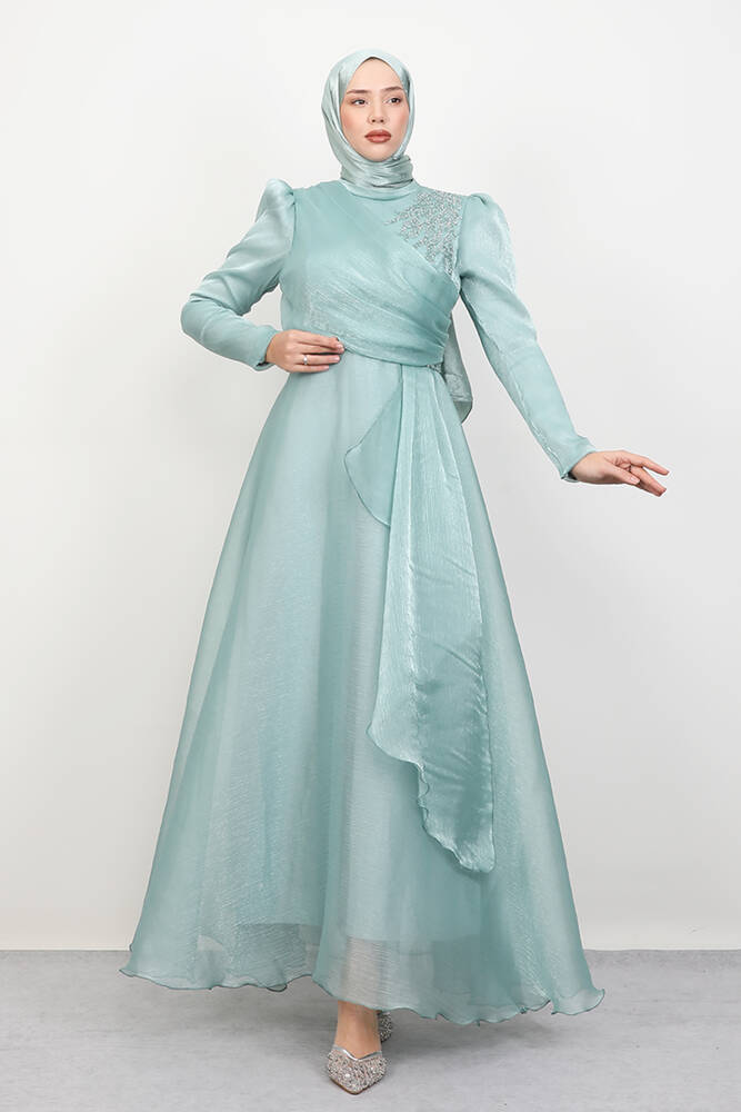 Eliza Tesettür Abiye Açık Mint - LAMİAGİYİM