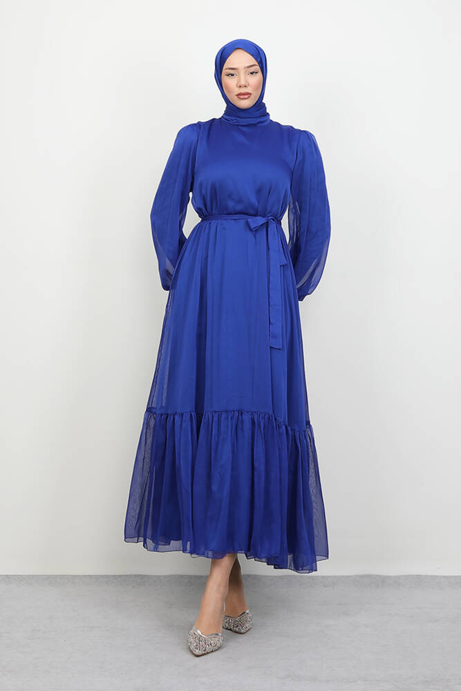 Fırfır Detay Janjan Elbise Gece Mavi - LAMİAGİYİM