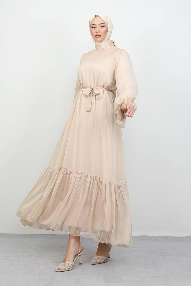 Fırfır Detay Janjan Elbise Yansımalı Gold - LAMİAGİYİM