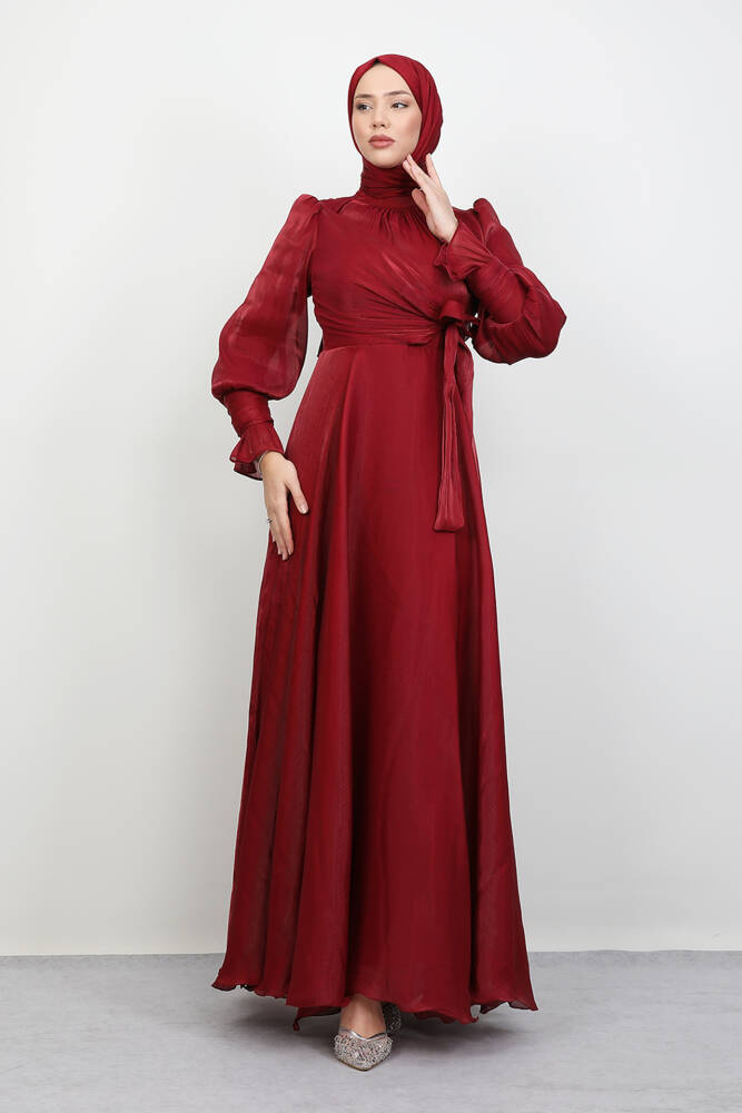 Fiyonk Detay İpek Abiye Bordo - LAMİAGİYİM