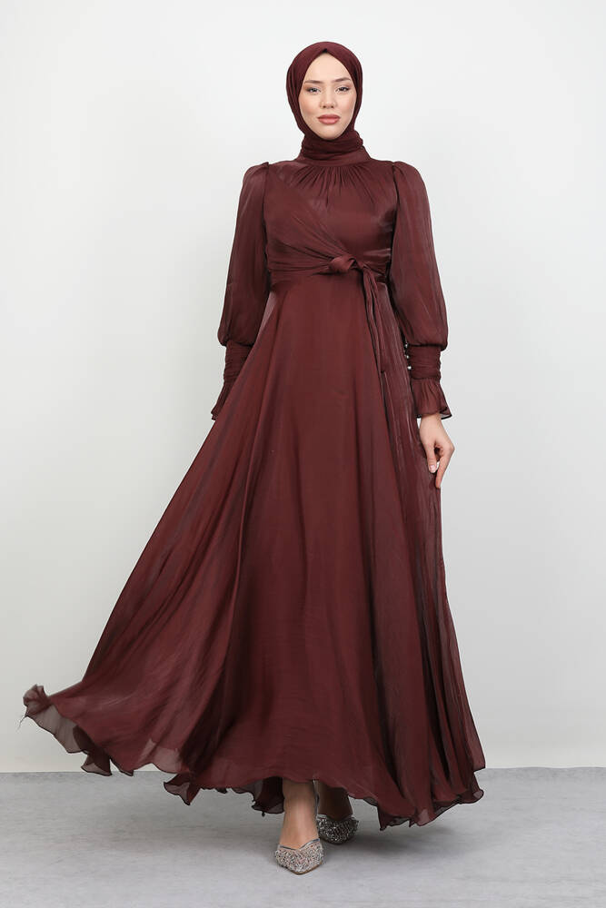 Fiyonk Detay İpek Abiye Gül Kahve - LAMİAGİYİM