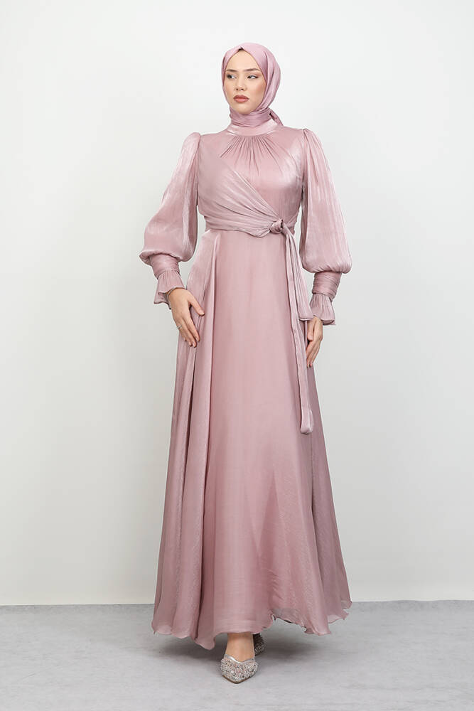 Fiyonk Detay İpek Abiye Gül Kurusu - LAMİAGİYİM