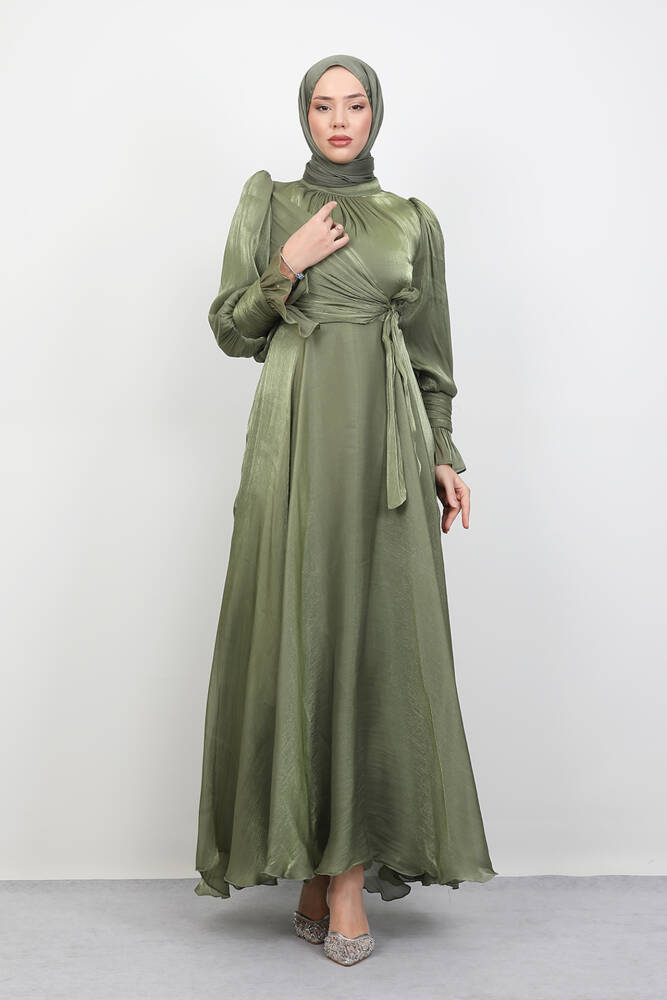 Fiyonk Detay İpek Abiye Haki - LAMİAGİYİM