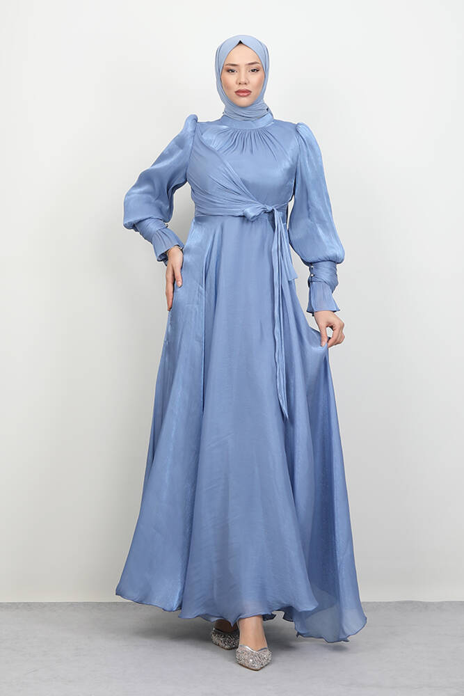 Fiyonk Detay İpek Abiye İndigo - LAMİAGİYİM