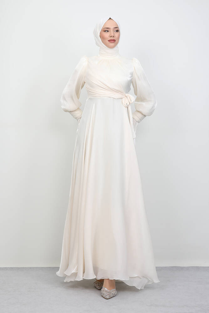 Fiyonk Detay İpek Abiye Krem - LAMİAGİYİM